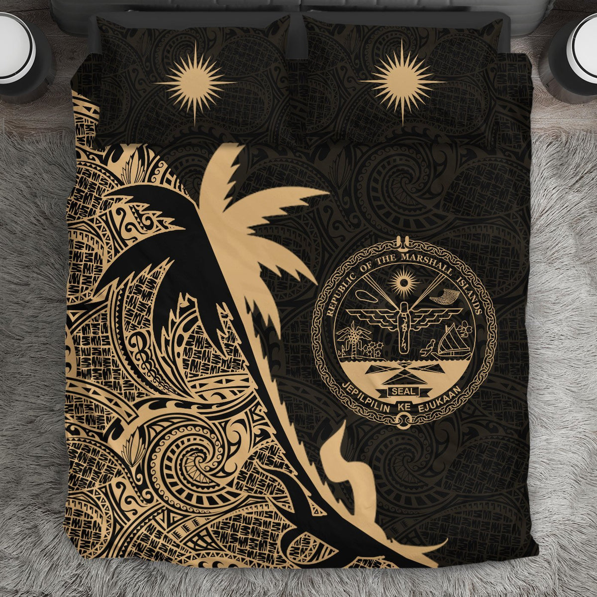 Marshall Islands Coconut Tree Bedding Set Gold - Polynesian Pride
