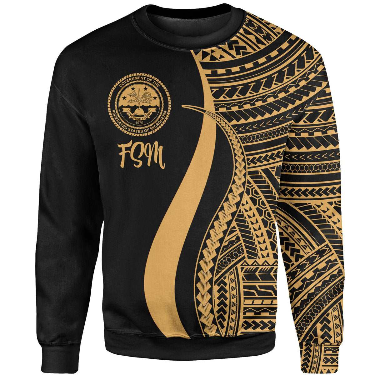 Federated States of Micronesia Sweatshirt - Gold Polynesian Tentacle Tribal Pattern Unisex Gold - Polynesian Pride