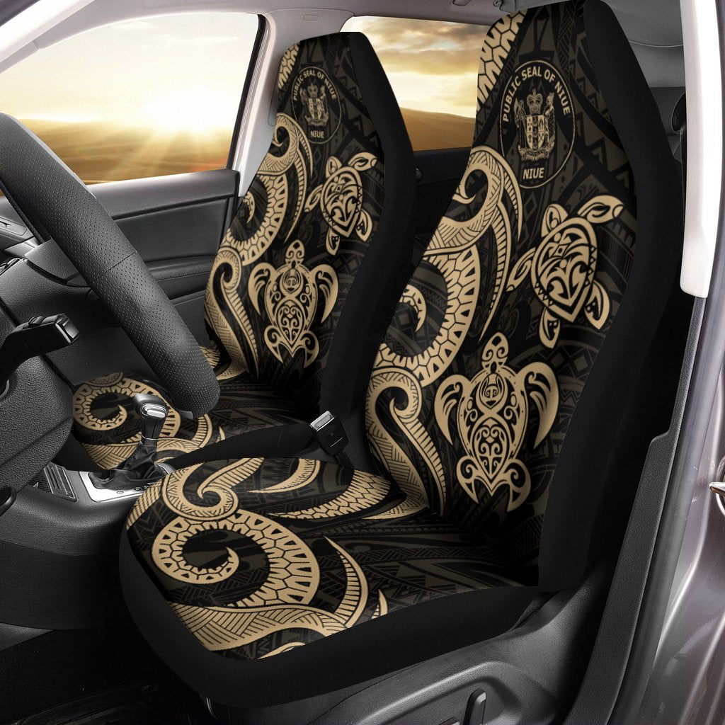 Niue Car Seat Covers - Gold Tentacle Turtle Universal Fit Gold - Polynesian Pride