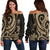Tuvalu Women's Off Shoulder Sweater - Gold Tentacle Turtle Gold - Polynesian Pride