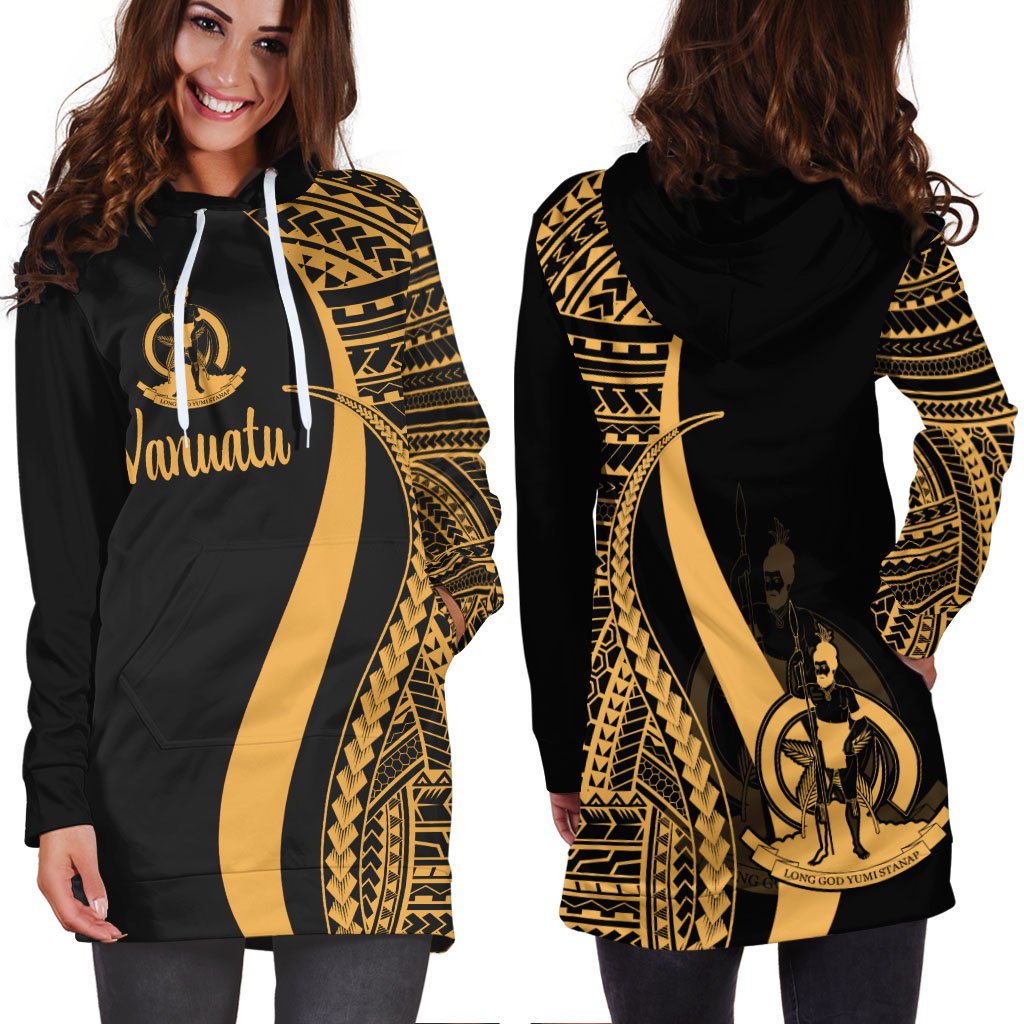 Vanuatu Women's Hoodie Dress - Gold Polynesian Tentacle Tribal Pattern - Polynesian Pride