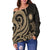 Northern Mariana Islands Women's Off Shoulder Sweater - Gold Tentacle Turtle - Polynesian Pride