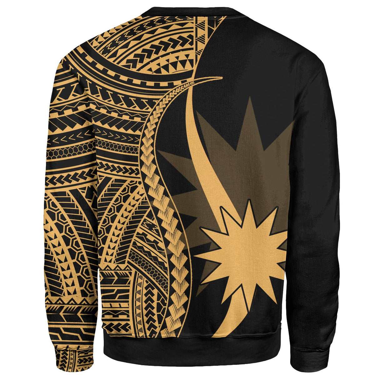 Nauru Custom Personalised Sweatshirt - Gold Polynesian Tentacle Tribal Pattern - Polynesian Pride