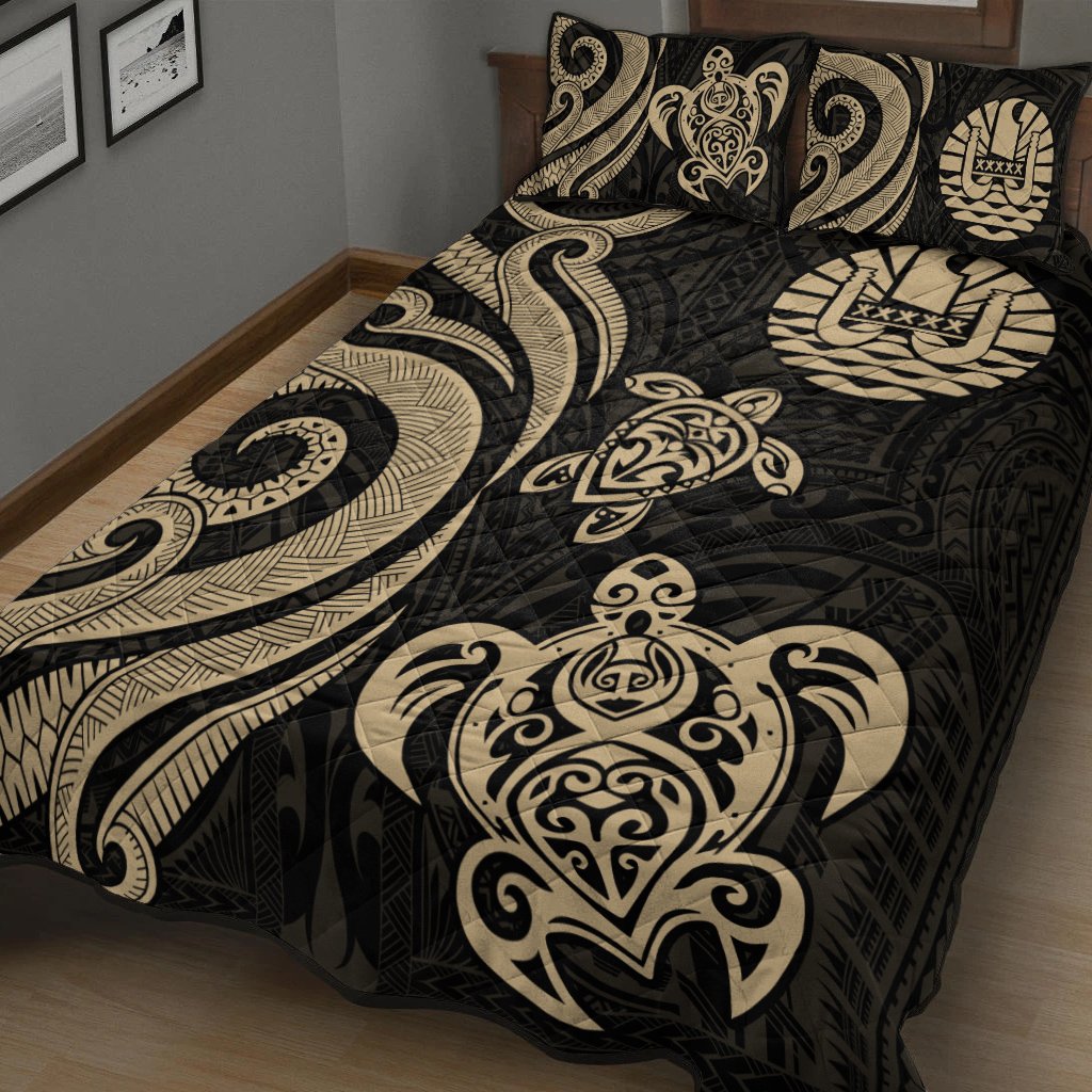 Tahiti Quilt Bed Set - Gold Tentacle Turtle - Polynesian Pride