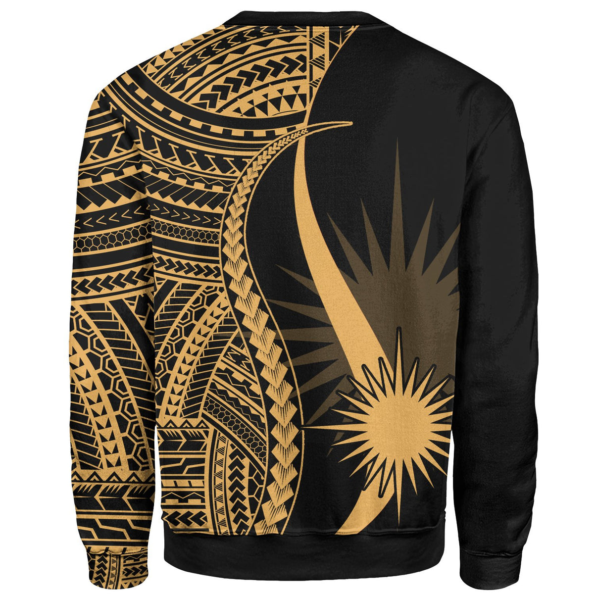 Marshall Islands Custom Personalised Sweatshirt - Gold Polynesian Tentacle Tribal Pattern - Polynesian Pride