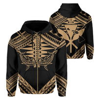 Hawaii Shark Polynesian Kanaka Gold Hoodie (Zip up) Candy Style Unisex Black - Polynesian Pride