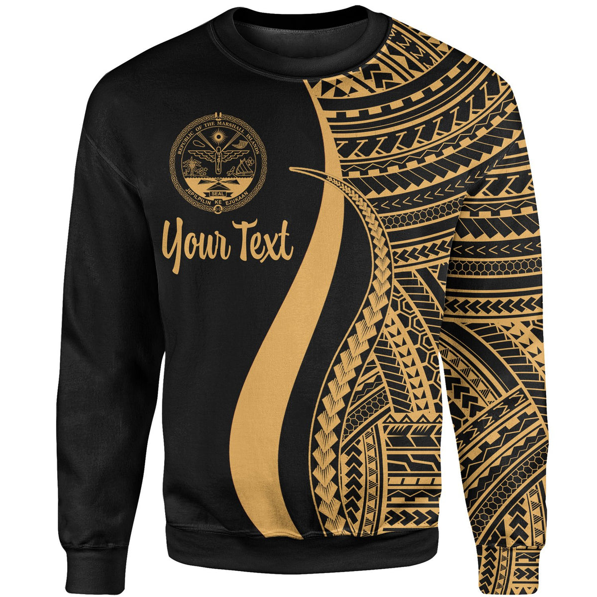 Marshall Islands Custom Personalised Sweatshirt - Gold Polynesian Tentacle Tribal Pattern Crest Unisex Gold - Polynesian Pride