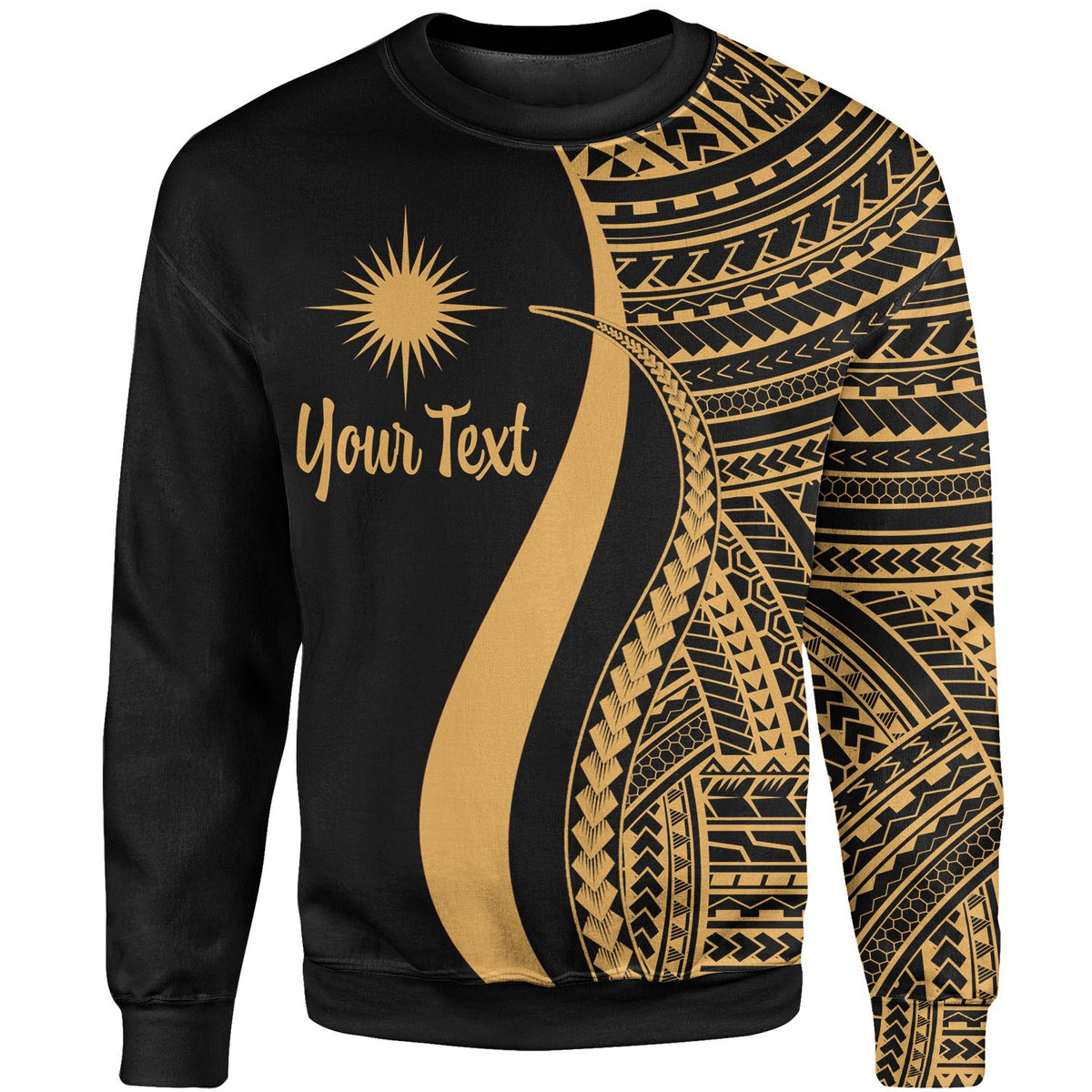 Marshall Islands Custom Personalised Sweatshirt - Gold Polynesian Tentacle Tribal Pattern Unisex Gold - Polynesian Pride