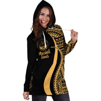 Marshall Islands Women's Hoodie Dress - Gold Polynesian Tentacle Tribal Pattern Crest - Polynesian Pride