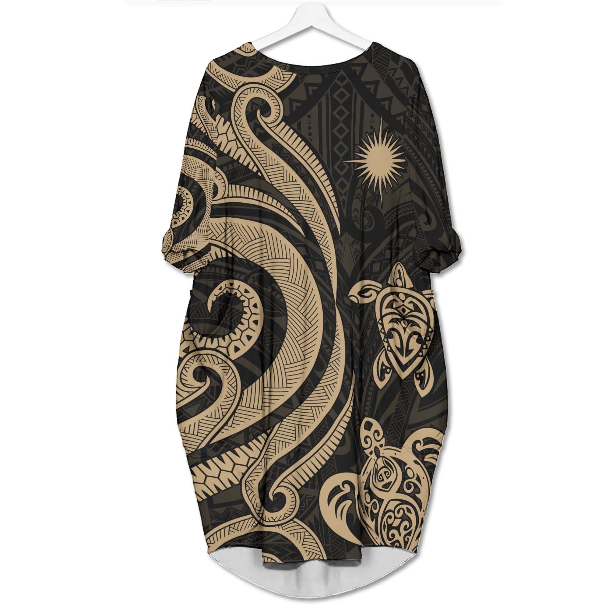 Marshall Islands Batwing Pocket Dress - Gold Tentacle Turtle Women Gold - Polynesian Pride