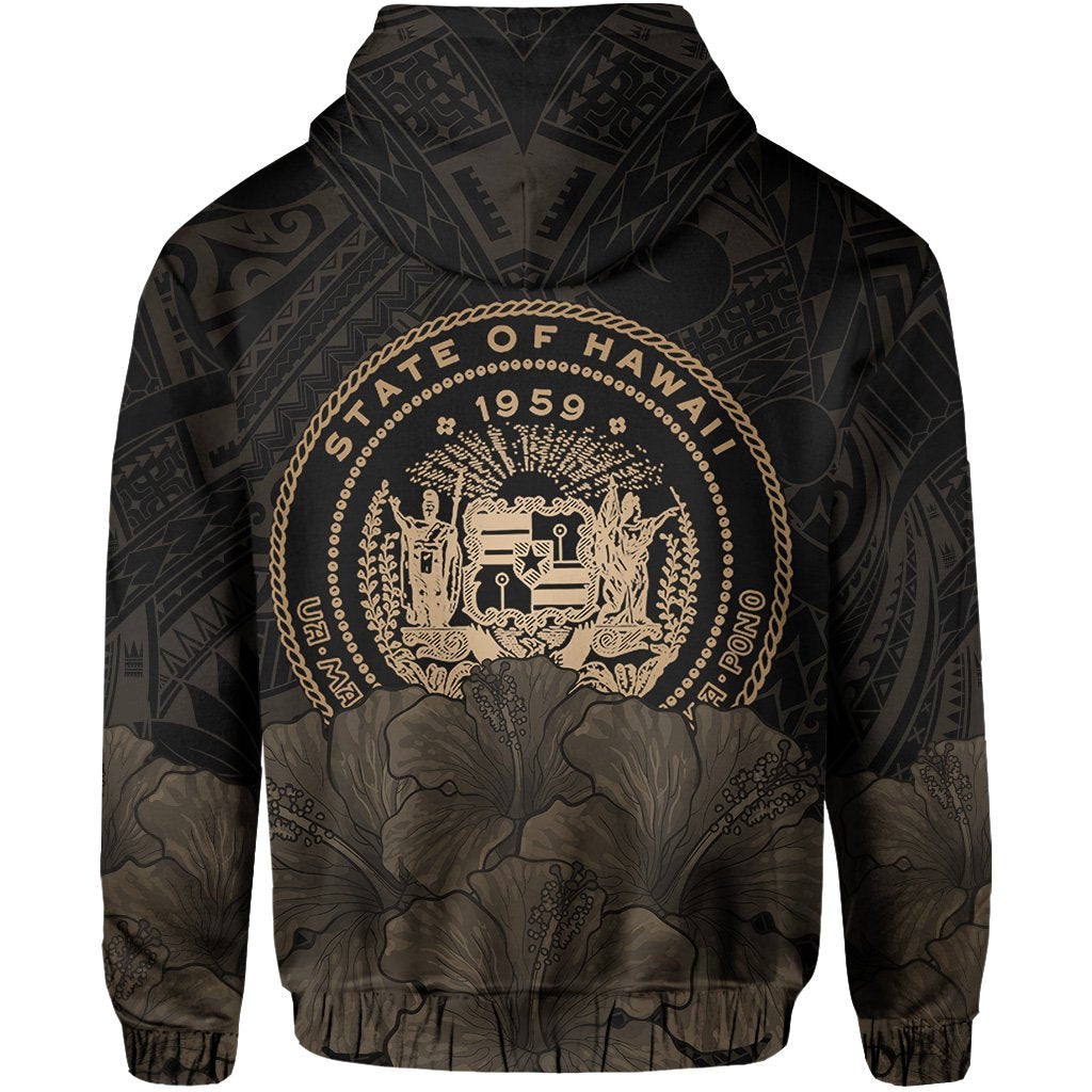 Polynesian Hibiscus Seal of Hawaii Zip Hoodie Gold - Polynesian Pride