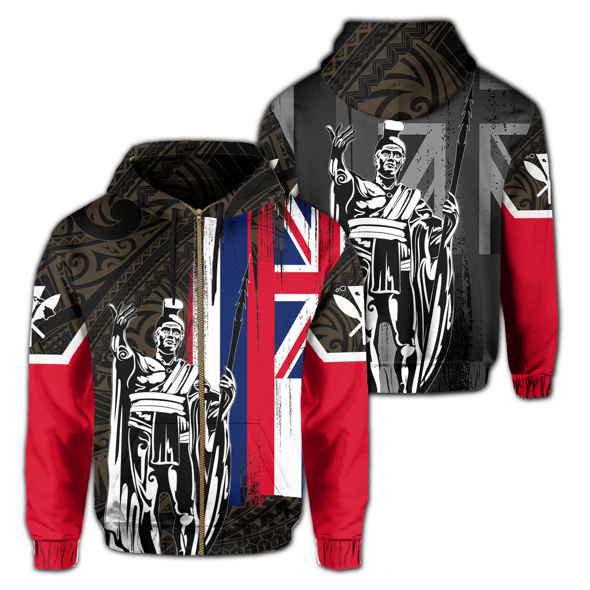 Hawaii King Flag Polynesian Hoodie (Zip up) Gold Unisex Gold - Polynesian Pride