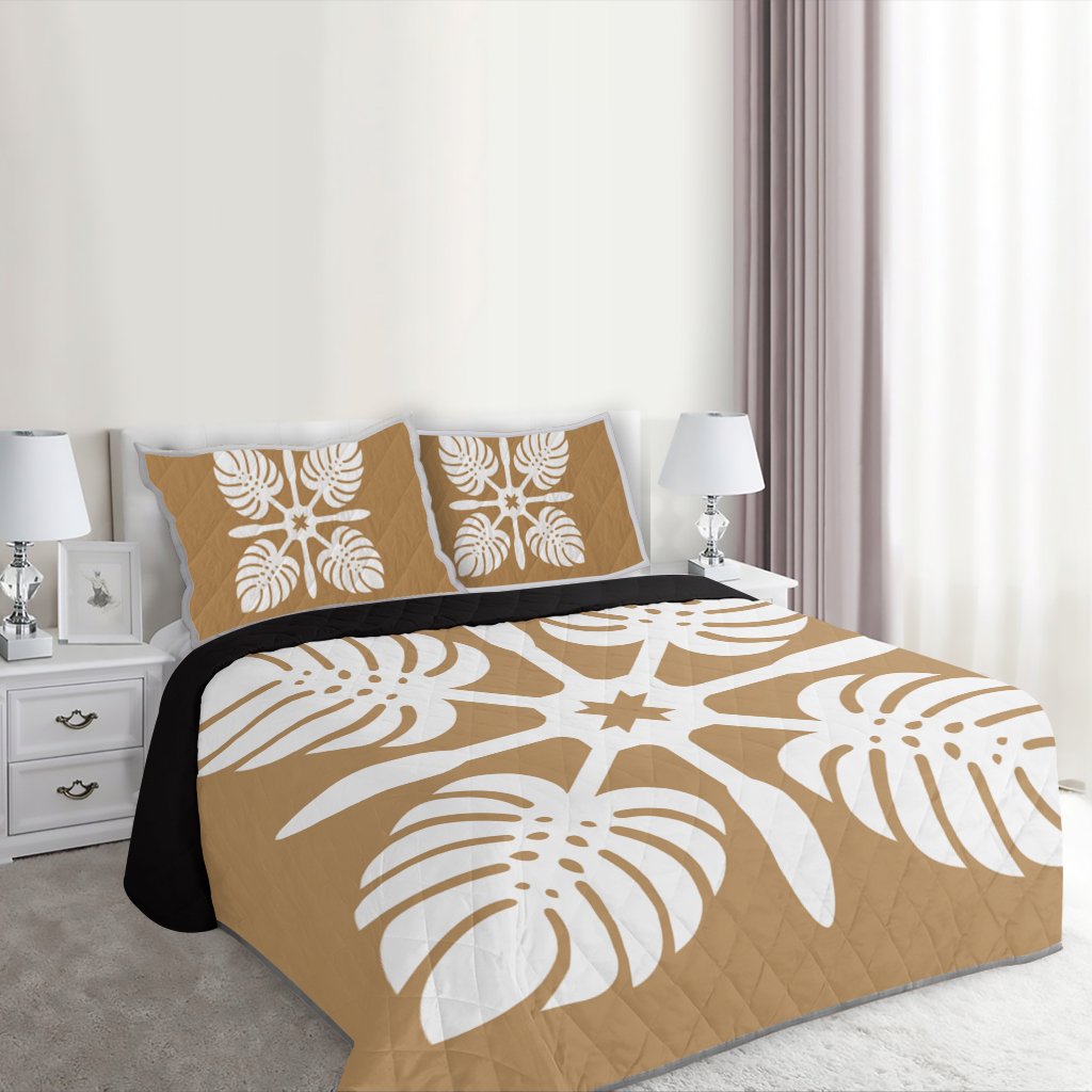 Hawaiian Royal Pattern Quilt Bed Set - Gold - I3 Style - AH - Polynesian Pride