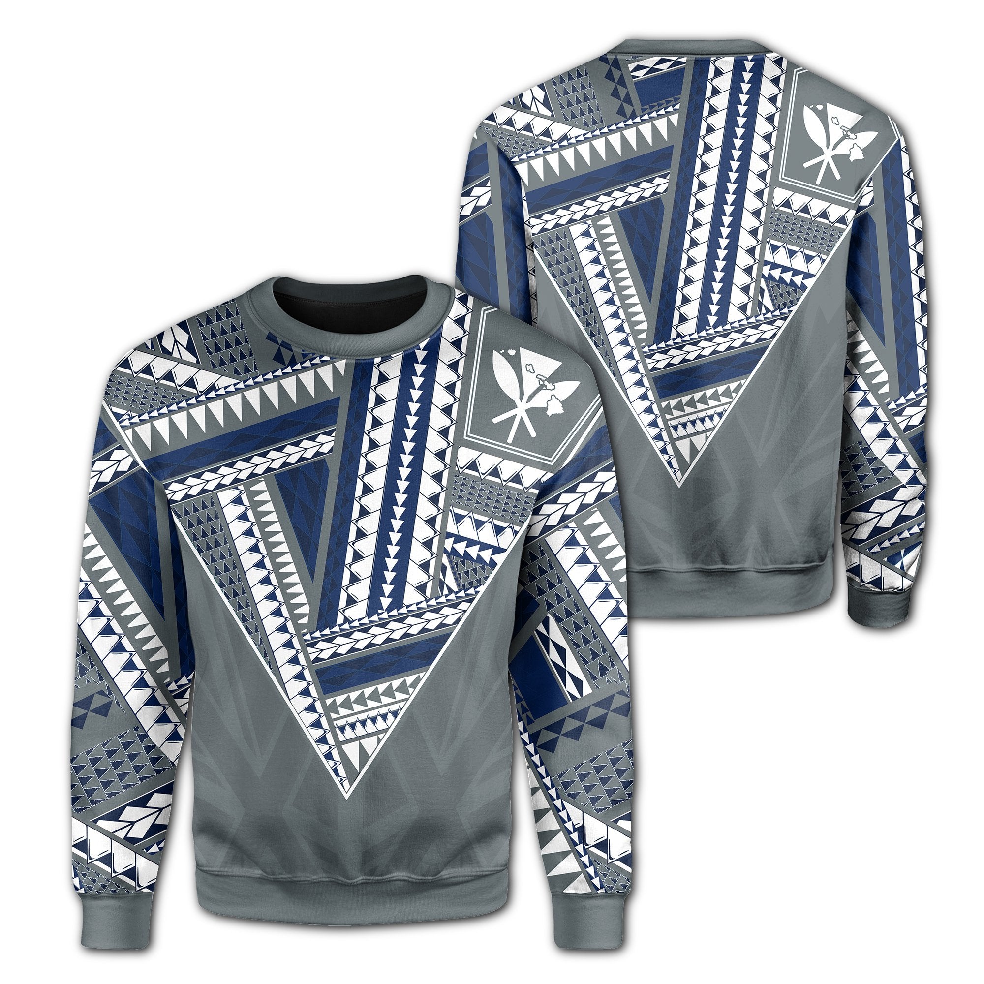 Hawaii Sweatshirt - Football Jersey Style - Gray And Blue - AH Unisex Gray - Polynesian Pride