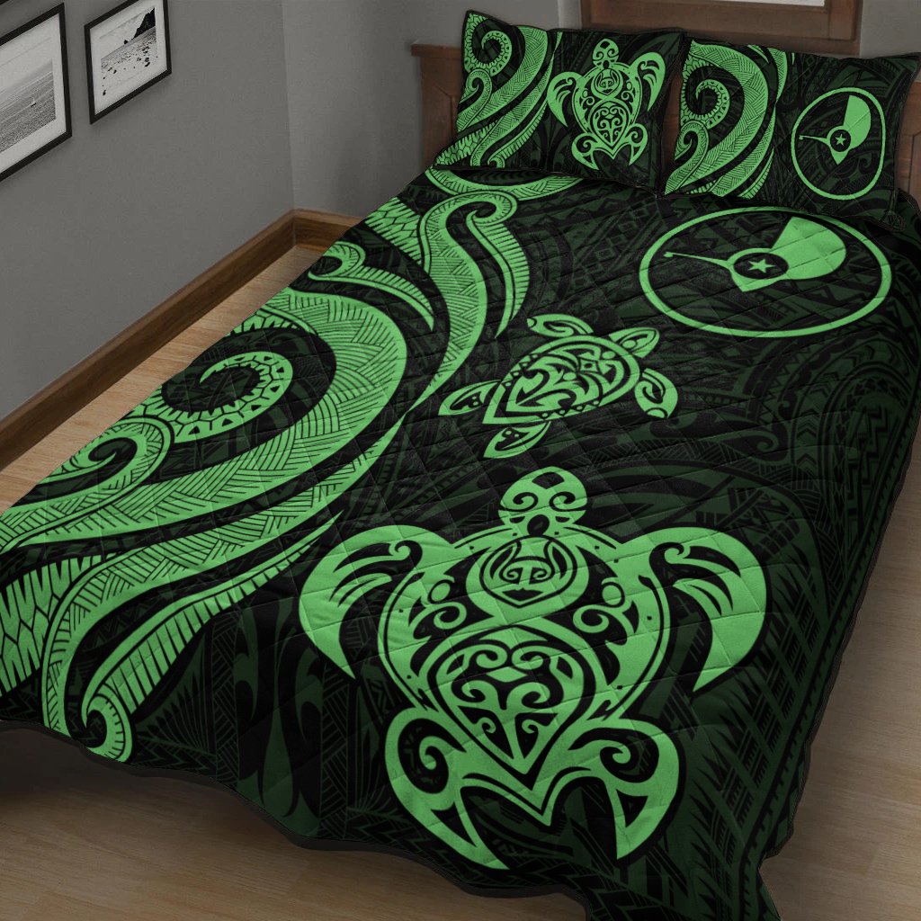 Yap Quilt Bed Set - Green Tentacle Turtle - Polynesian Pride
