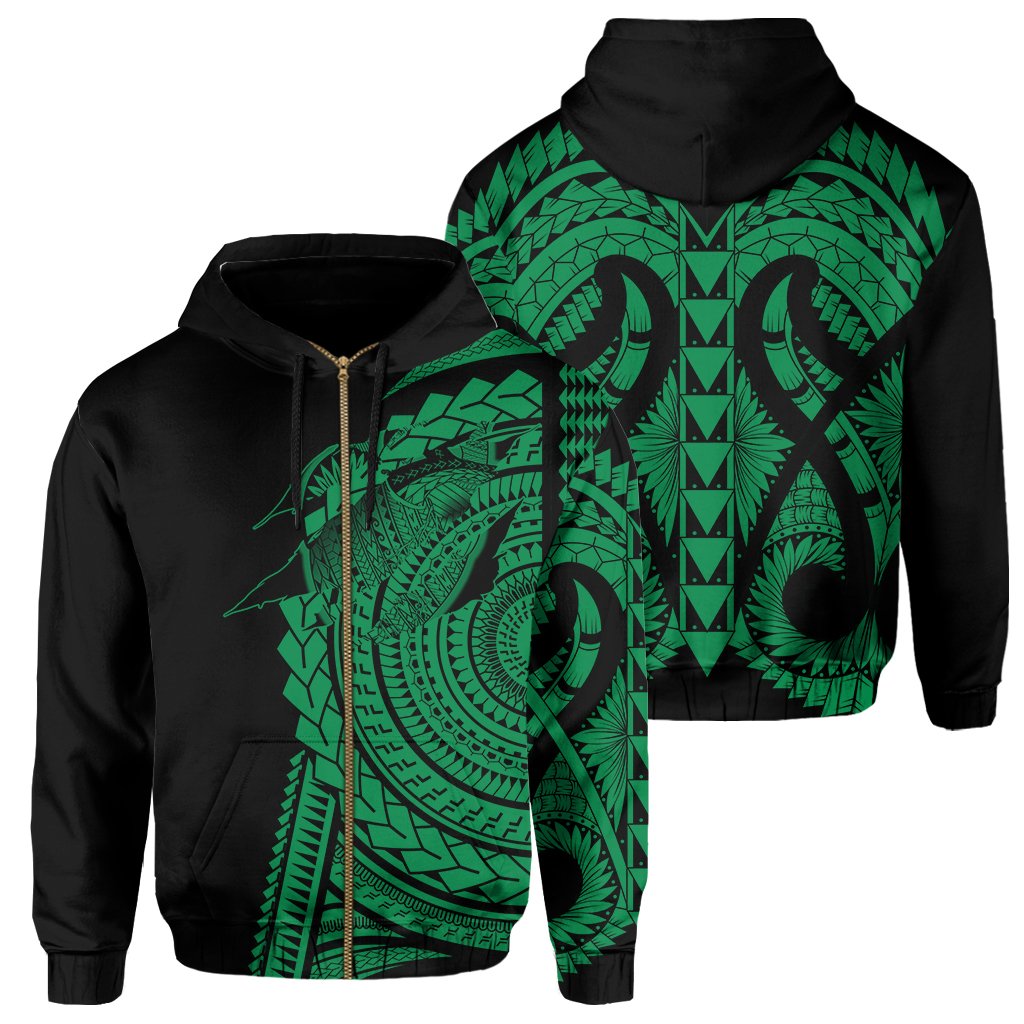 Hawaii Polynesian Zip Hoodie In My Heart Ryan Style Green Unisex Green - Polynesian Pride