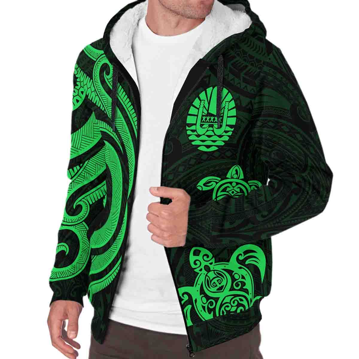 Tahiti Sherpa Hoodie - Green Tentacle Turtle - Polynesian Pride