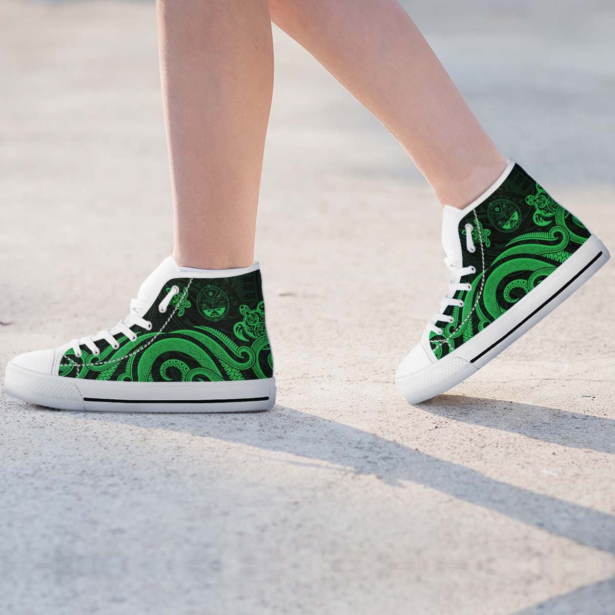 Marshall Islands High Top Shoes - Green Tentacle Turtle Crest Unisex White - Polynesian Pride