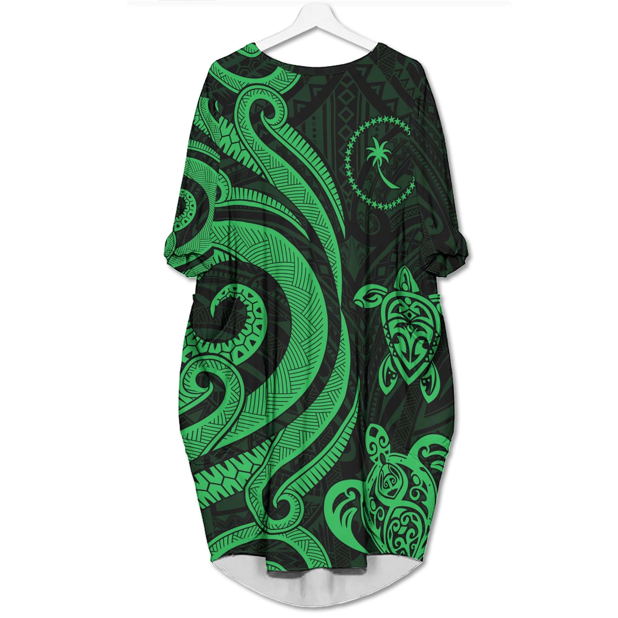 Chuuk Batwing Pocket Dress - Green Tentacle Turtle Women Green - Polynesian Pride
