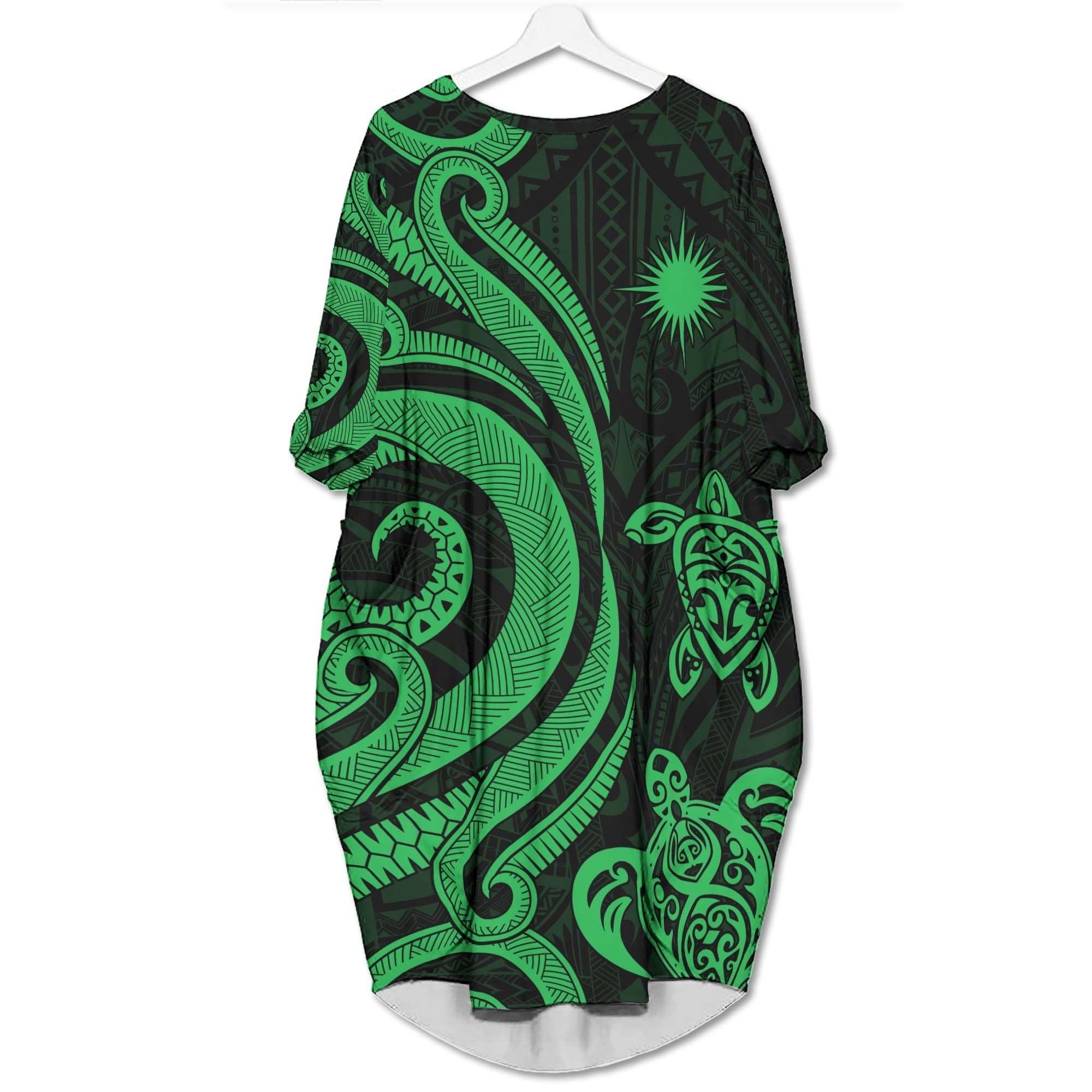 Marshall Islands Batwing Pocket Dress - Green Tentacle Turtle Women Green - Polynesian Pride