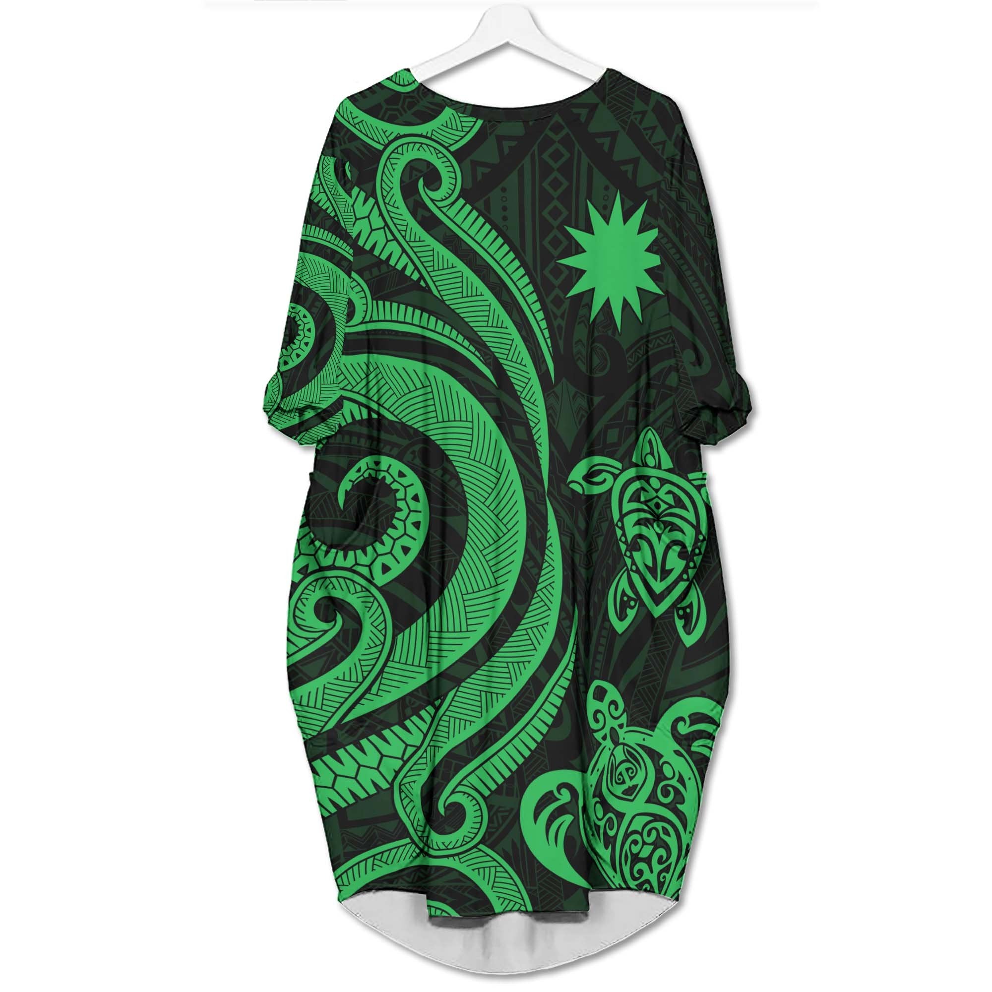 Nauru Batwing Pocket Dress - Green Tentacle Turtle Women Green - Polynesian Pride