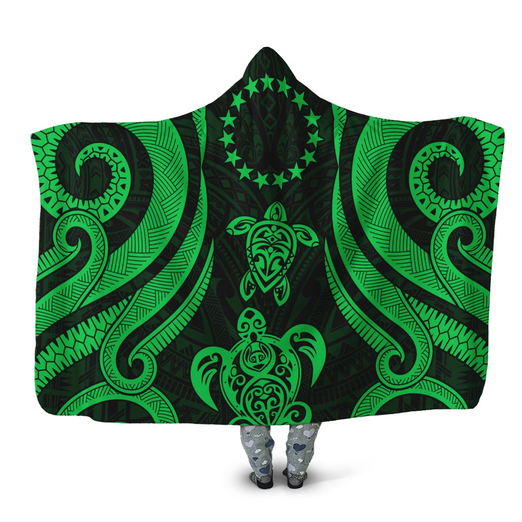 Cook Islands Hooded Blanket - Green Tentacle Turtle Hooded Blanket Green - Polynesian Pride