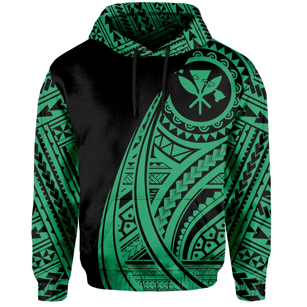 Hawaii Kanaka Polynesian Hoodie Tatoo Style Green - Polynesian Pride