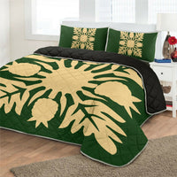 Hawaiian Royal Pattern Quilt Bed Set - Green - N1 Style - AH - Polynesian Pride