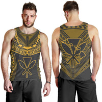 Hawaiian Kanaka Map Football Jersey Men's Tank Top - Grey And Yellow - Roger Style - AH Grey - Polynesian Pride