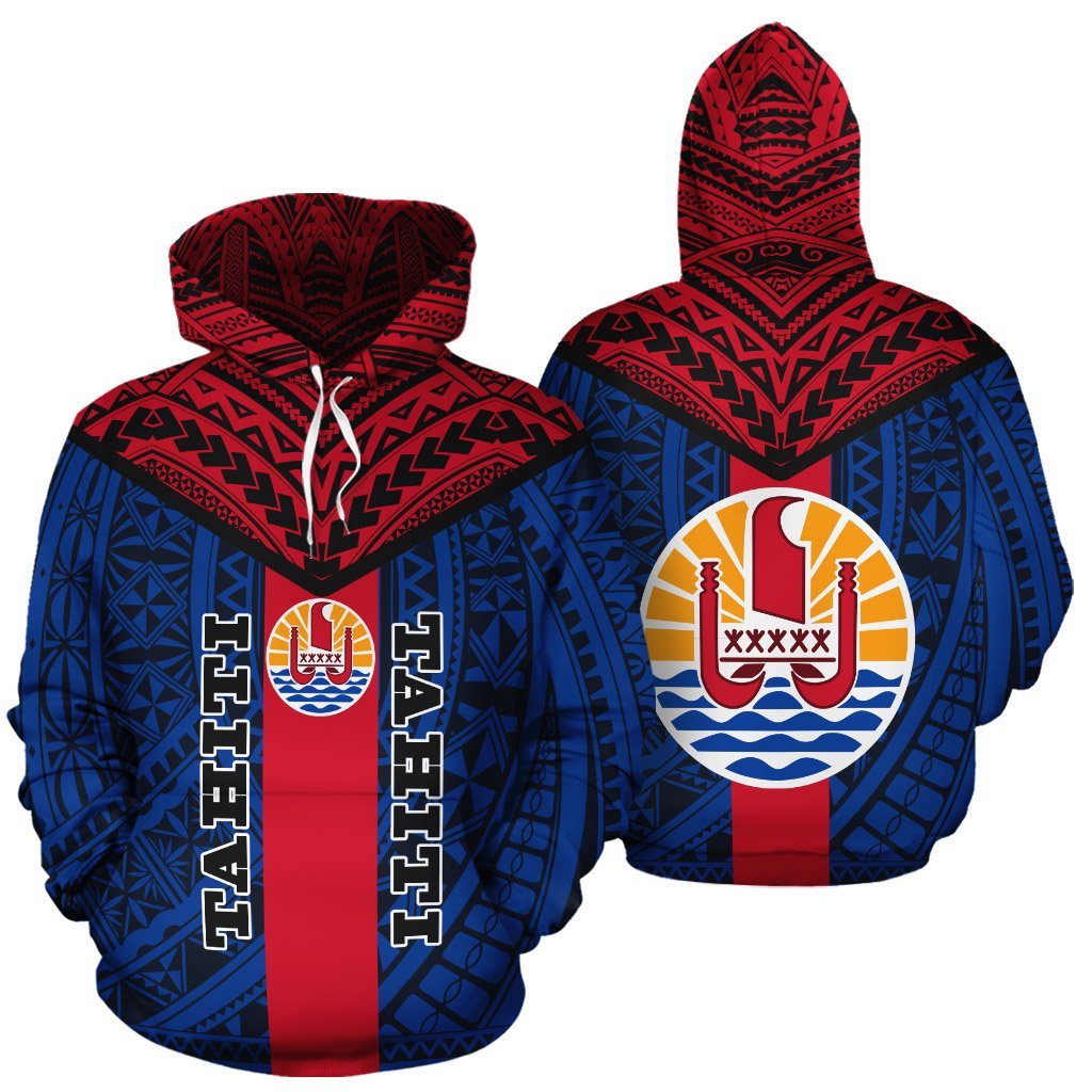 Tahiti Zipper Hoodie Tahiti Flag Polynesian Tattoo Version 2.0 Unisex Blue - Polynesian Pride