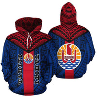 Tahiti Zipper Hoodie Tahiti Flag Polynesian Tattoo Version 2.0 Unisex Blue - Polynesian Pride