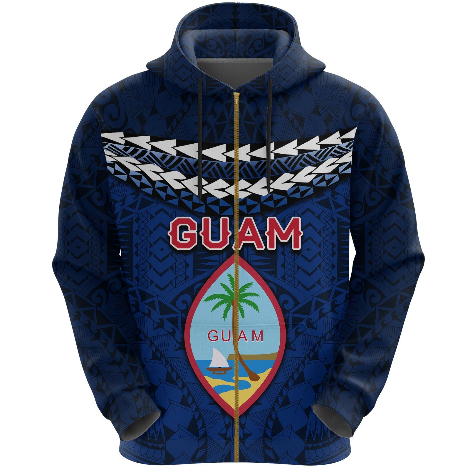 Guam Polynesian Zip Hoodie Vibes Version Unisex Blue - Polynesian Pride
