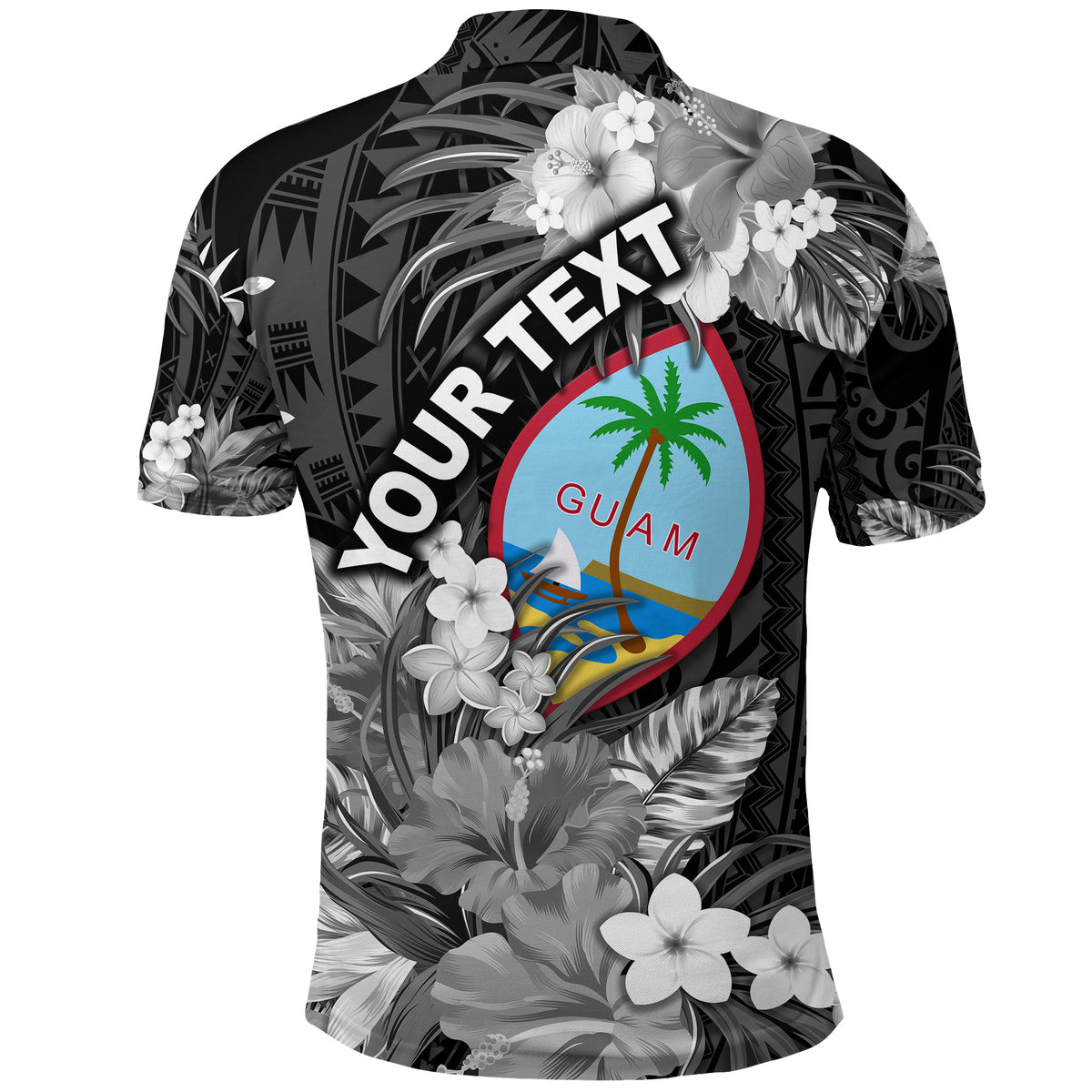 Custom Guam Polynesian Polo Shirt Tropical Flowers Black LT8 - Polynesian Pride