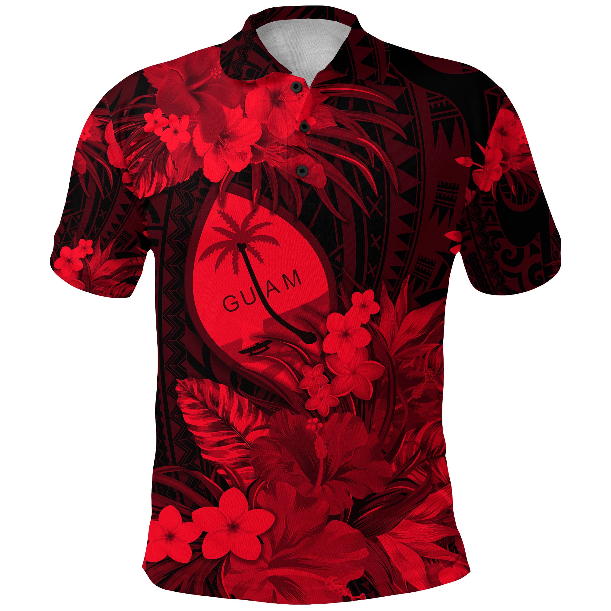 Guam Polynesian Polo Shirt Tropical Flowers Red LT8 - Polynesian Pride