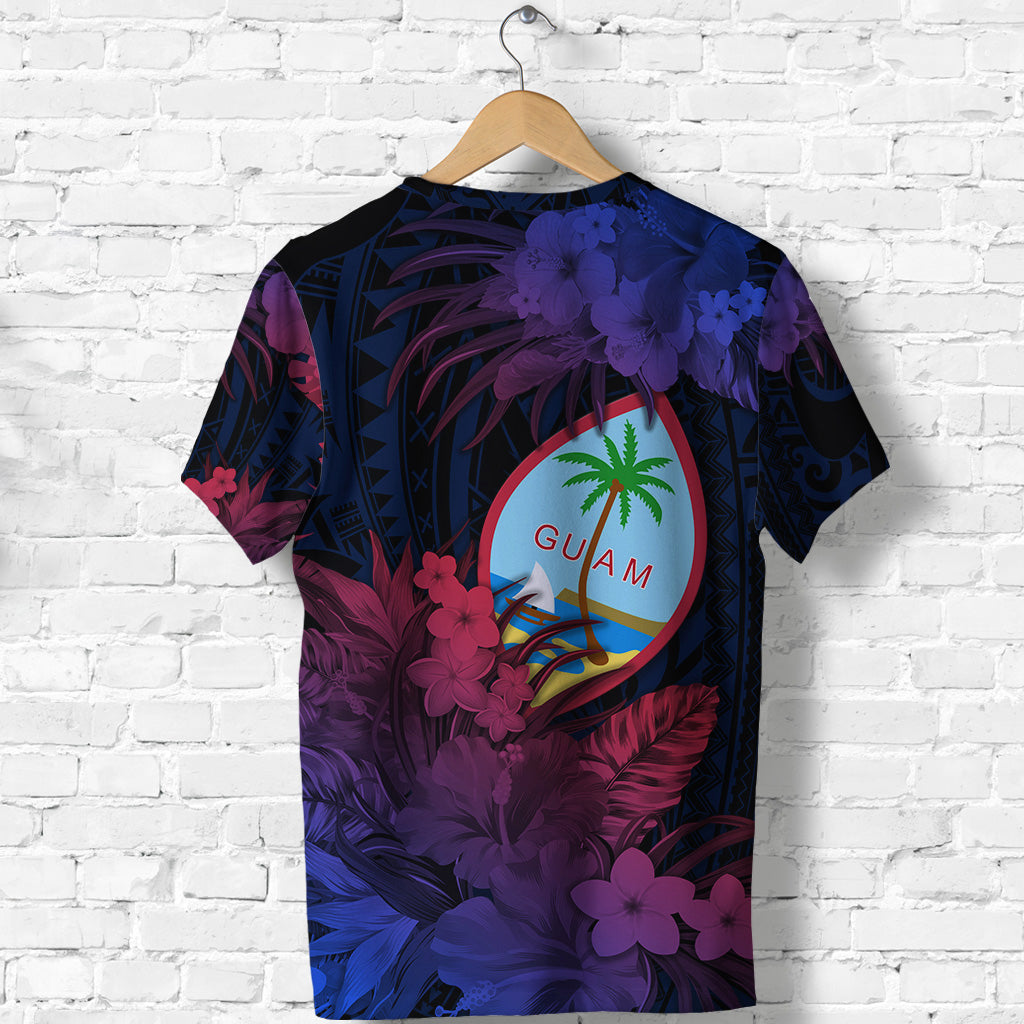 Guam Polynesian T Shirt Tropical Flowers Gradient Vibes LT8 - Polynesian Pride