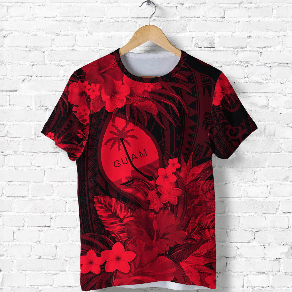 Guam Polynesian T Shirt Tropical Flowers Red LT8 - Polynesian Pride