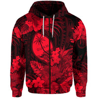 Guam Polynesian Hoodie Tropical Flowers Red LT8 Zip Hoodie Red - Polynesian Pride