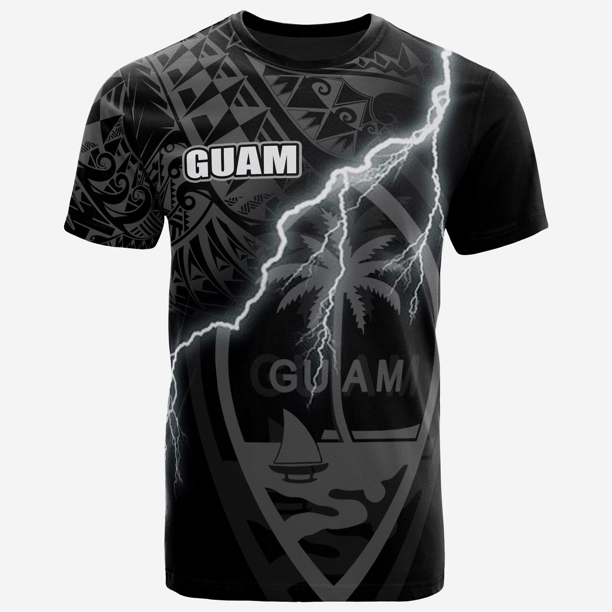 Guam T Shirt Guam Coat of Arms Lighting Thunder Unisex Black - Polynesian Pride