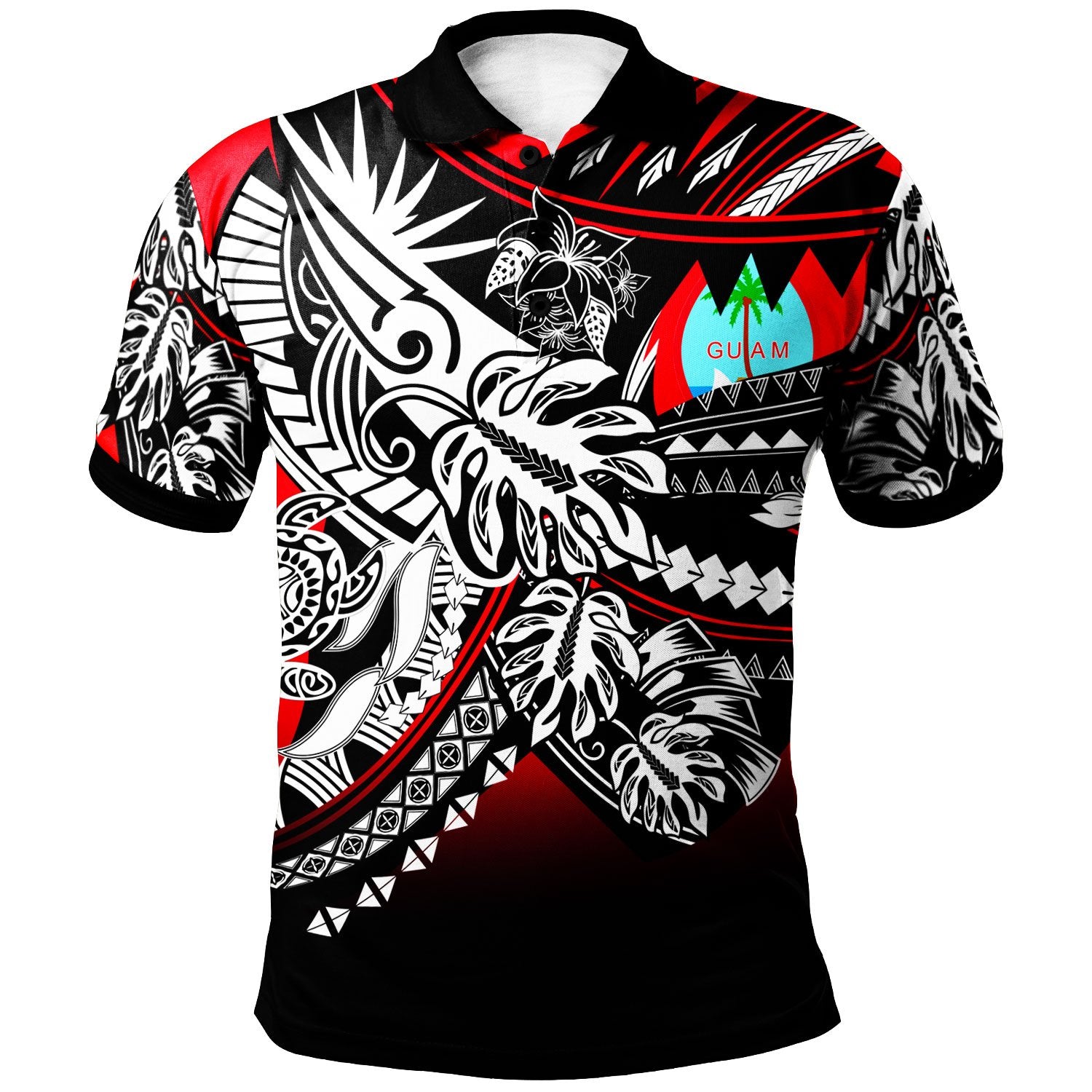 Guam Polo Shirt Tribal Jungle Red Pattern Unisex Red - Polynesian Pride