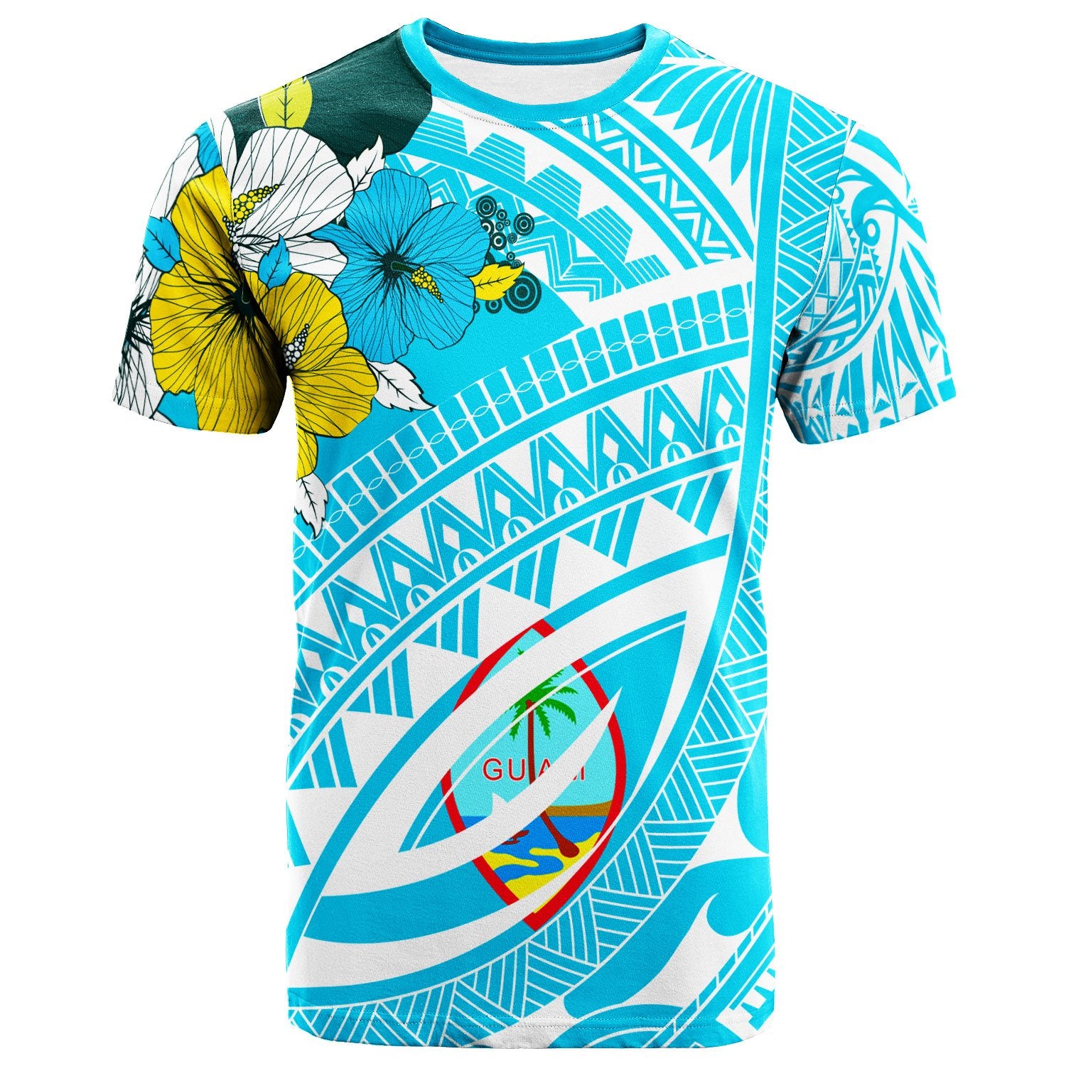 GuamT Shirt Polynesian Pattern Aquamarine Stone Color Unisex Blue - Polynesian Pride