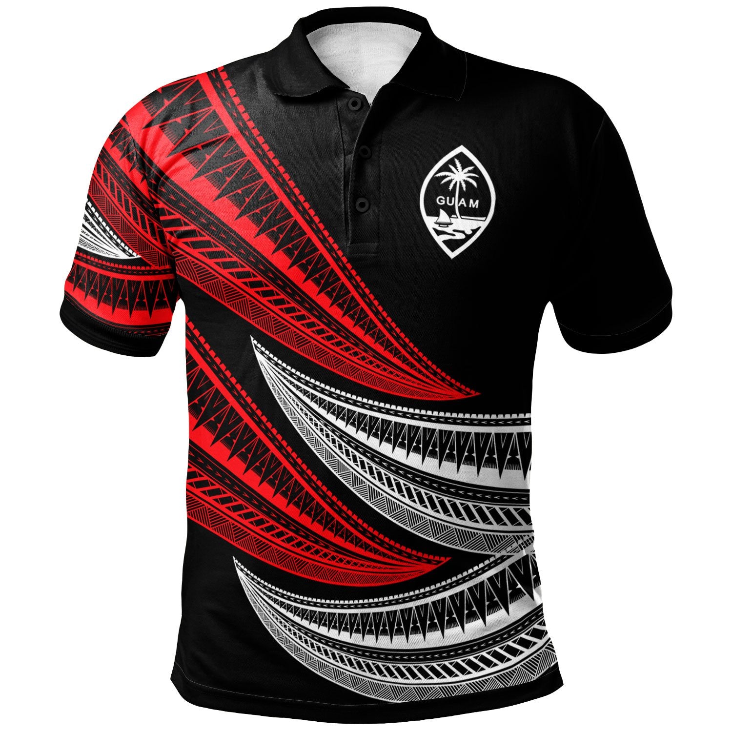 Guam Custom Polo Shirt Wave Pattern Alternating Red Color Unisex Red - Polynesian Pride