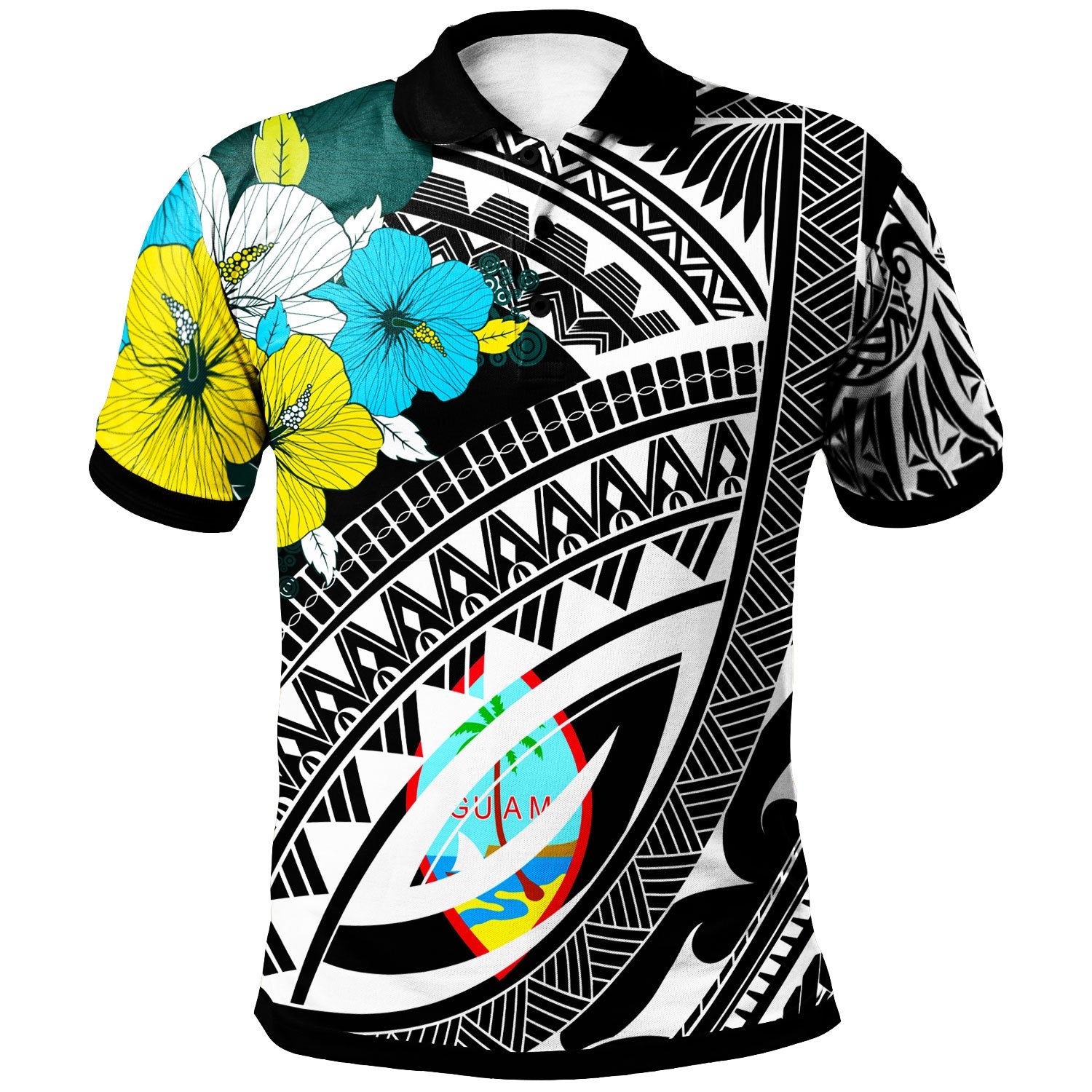 Guam Polo Shirt Polynesian Pattern Black Color Unisex Black - Polynesian Pride