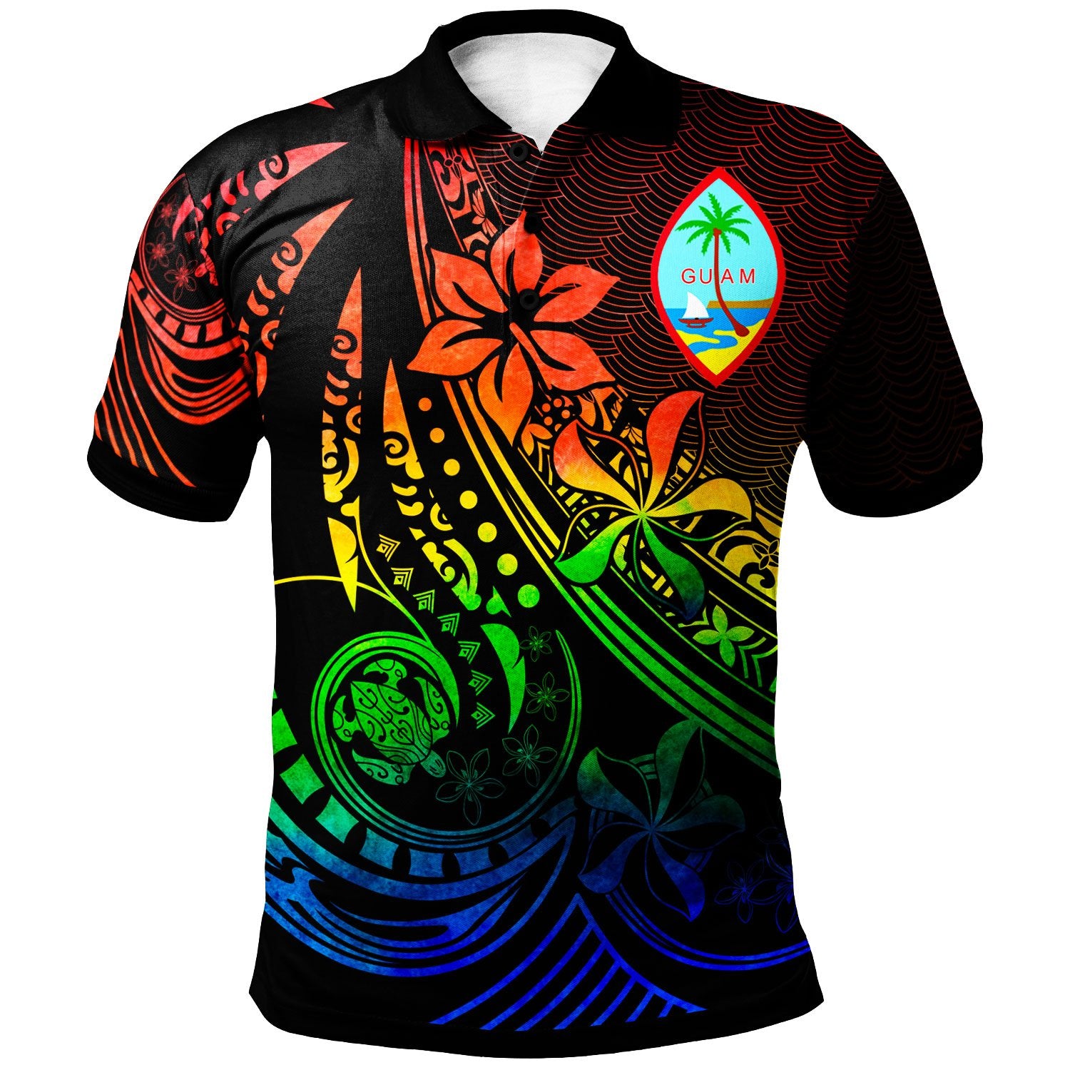 Guam Polo Shirt The Flow Of The Ocean Rainbow Color Unisex Rainbow - Polynesian Pride