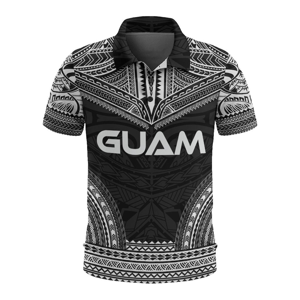 Guam Polo Shirt Guahan Coat Of Arms Polynesian Chief Tattoo Black Version Unisex Black - Polynesian Pride