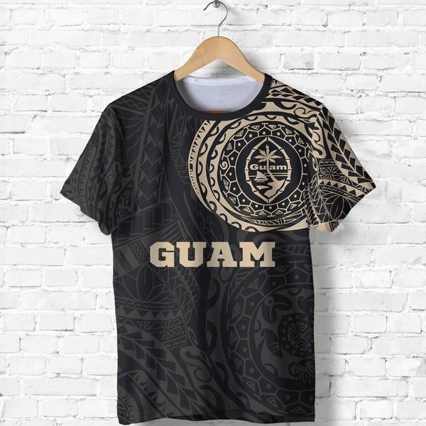 Guam T Shirt Guam Coat of Arms Polynesian Tattoo Style Unisex Black - Polynesian Pride