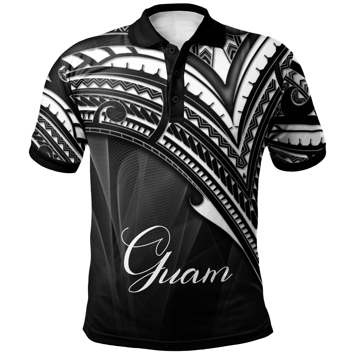 Guam Polo Shirt Cross Style Unisex Black - Polynesian Pride