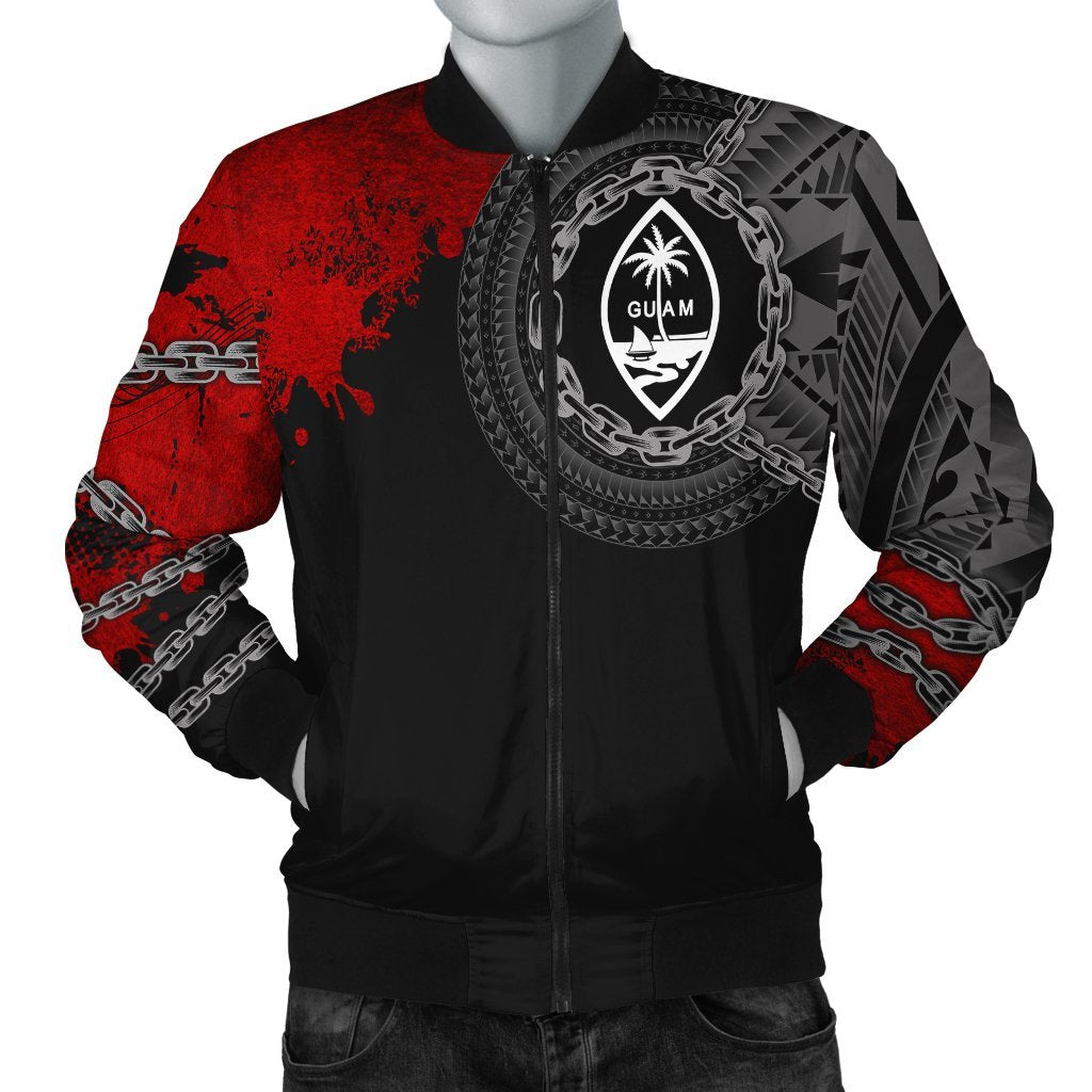 Guam Polynesian Men's Bomber Jacket - Polynesian Chain Style Black - Polynesian Pride