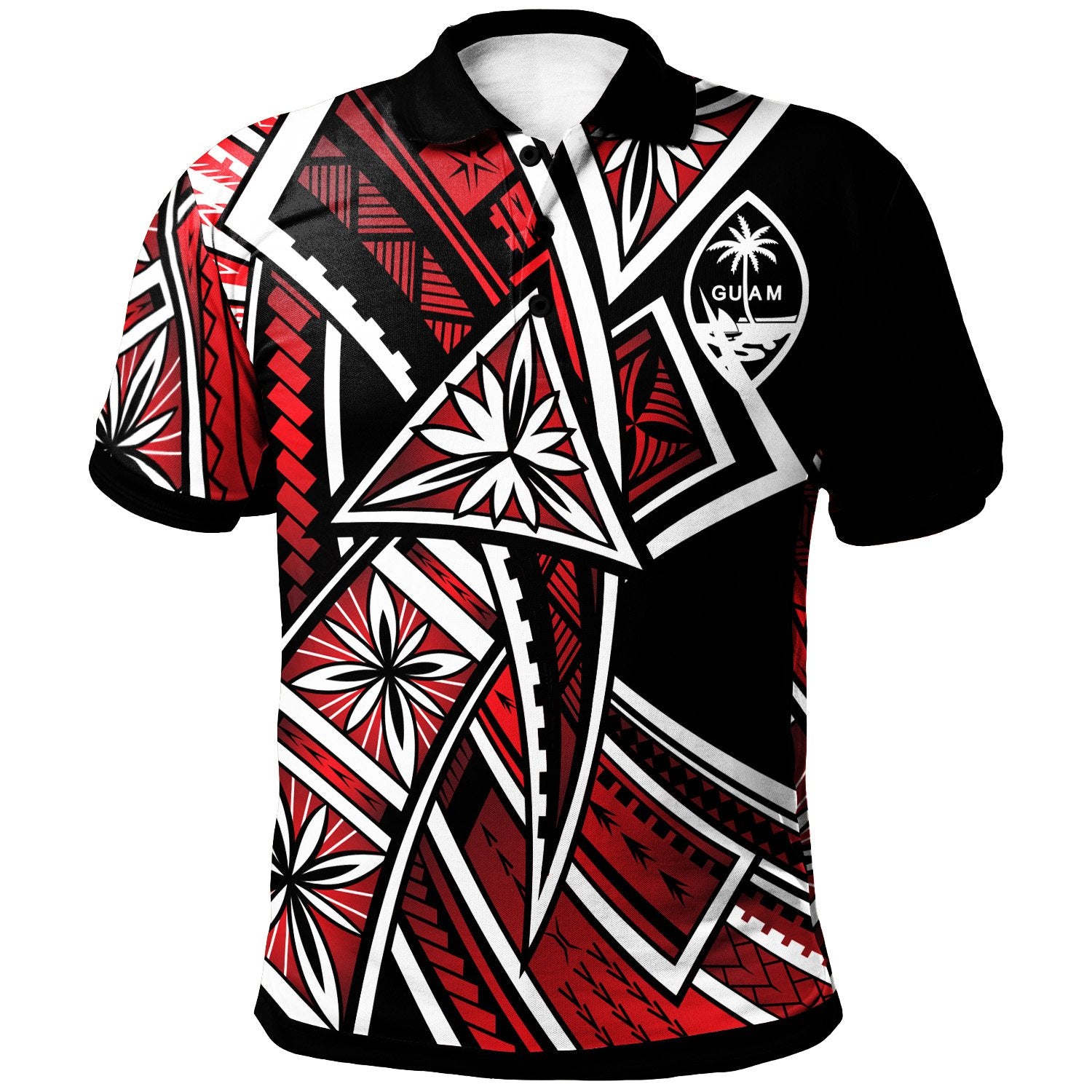 Guam Polo Shirt Tribal Flower Special Pattern Red Color Unisex Red - Polynesian Pride