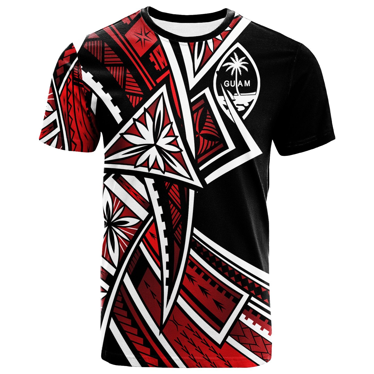 GuamT Shirt Tribal Flower Special Pattern Red Color Unisex Red - Polynesian Pride