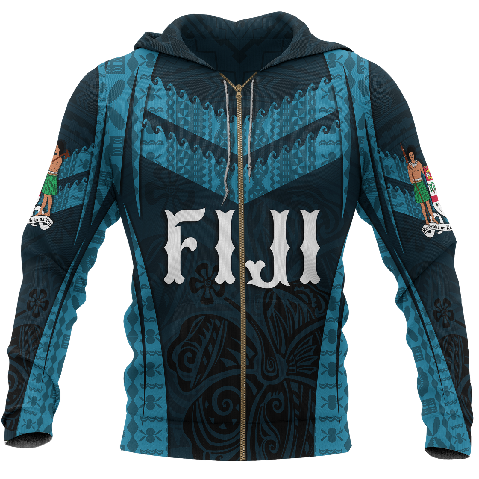 Fiji Zip up Hoodie Fijian Waves Unisex Blue - Polynesian Pride